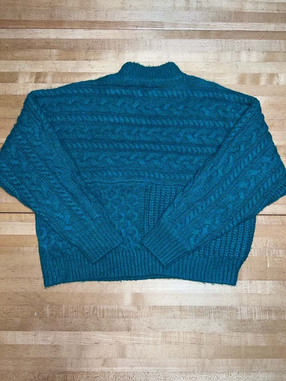 Abercrombie & Fitch Cable Knit Mock Neck Sweater Size XL Teal